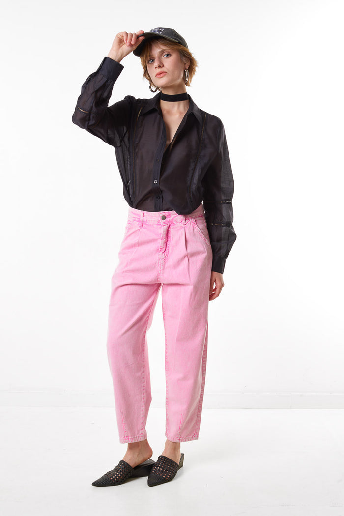 High waist relaxed fit tapered leg denim trousers wholesale