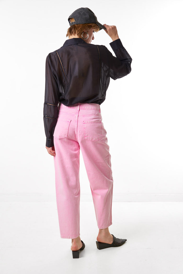 High waist relaxed fit tapered leg denim trousers wholesale