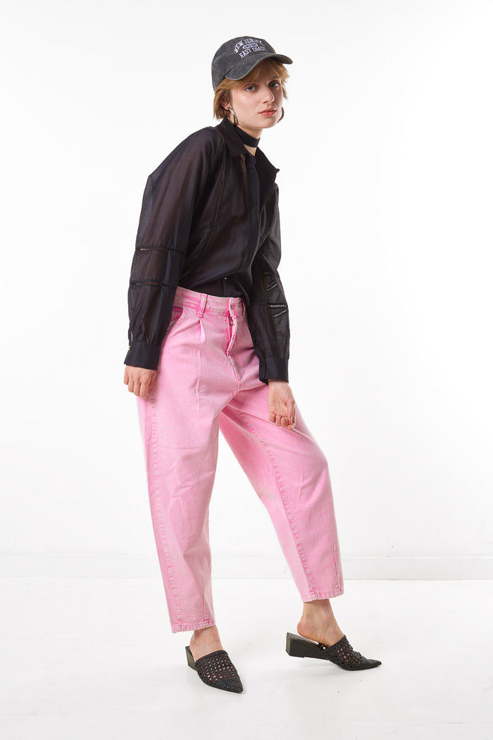 High waist relaxed fit tapered leg denim trousers wholesale