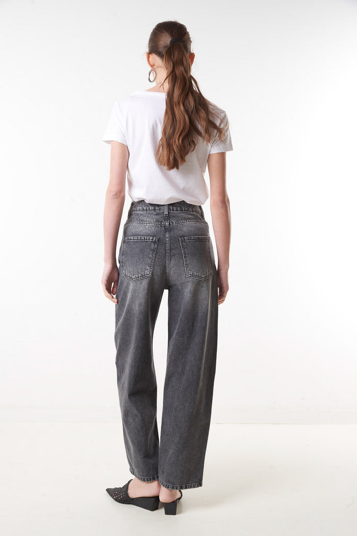 High waist washed denim straight leg cropped jeans wholesale