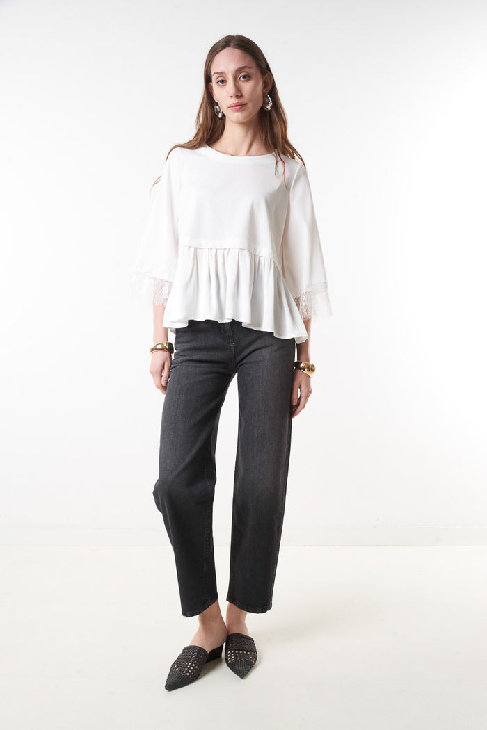 High waist washed denim straight leg cropped jeans wholesale