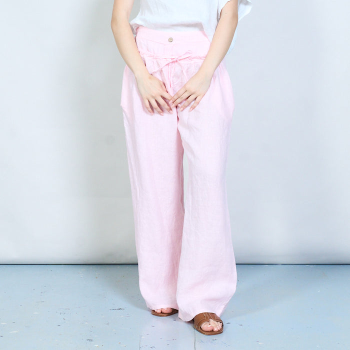 High waist wide leg relaxed fit trouser with drawstring detail wholesale