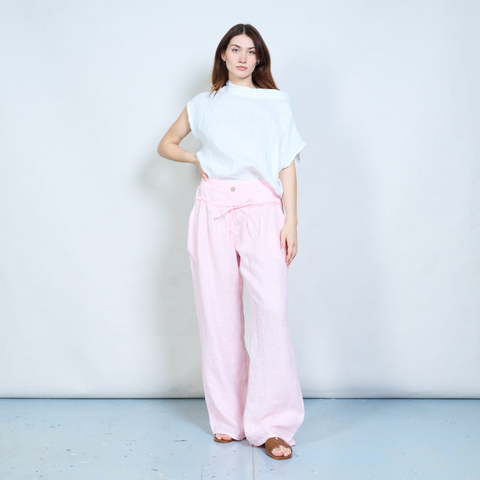High waist wide leg relaxed fit trouser with drawstring detail wholesale