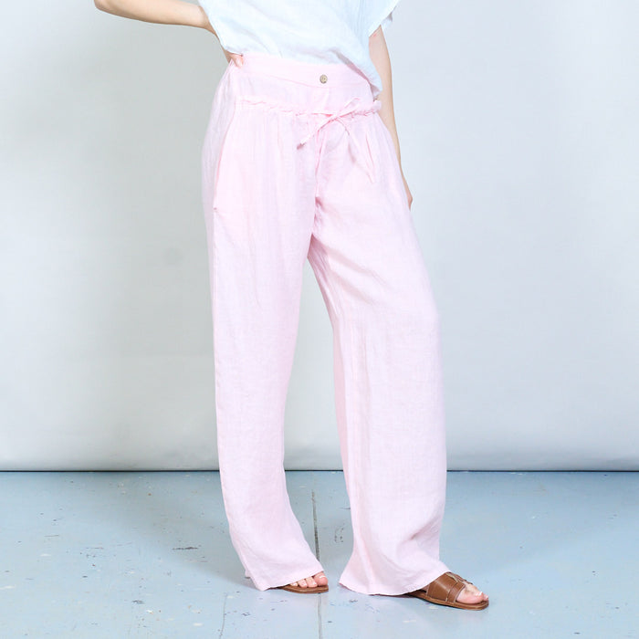 High waist wide leg relaxed fit trouser with drawstring detail wholesale