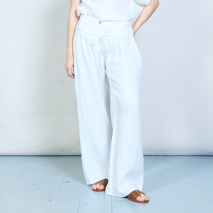 High waist wide leg relaxed fit trouser with drawstring detail wholesale