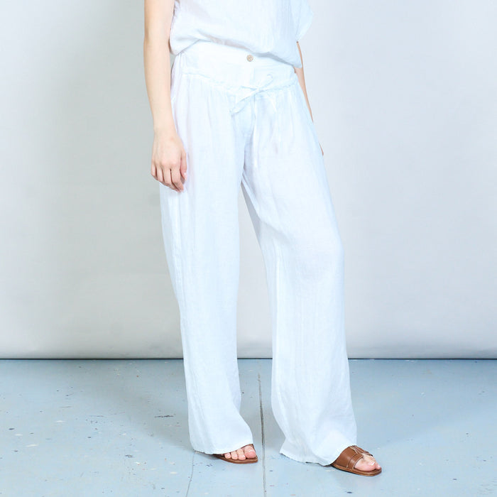 High waist wide leg relaxed fit trouser with drawstring detail wholesale
