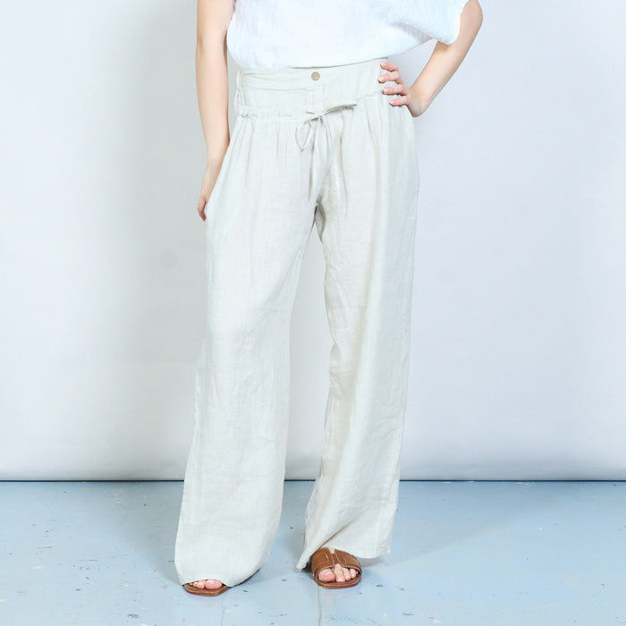 High waist wide leg relaxed fit trouser with drawstring detail wholesale