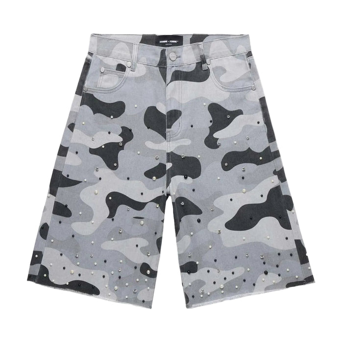 Homme Femme Gemstone Snow Camo Denim Shorts