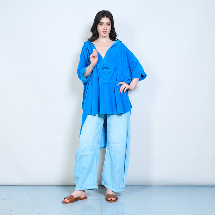 Hooded mesh panel robe top wholesale