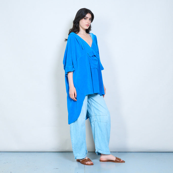 Hooded mesh panel robe top wholesale