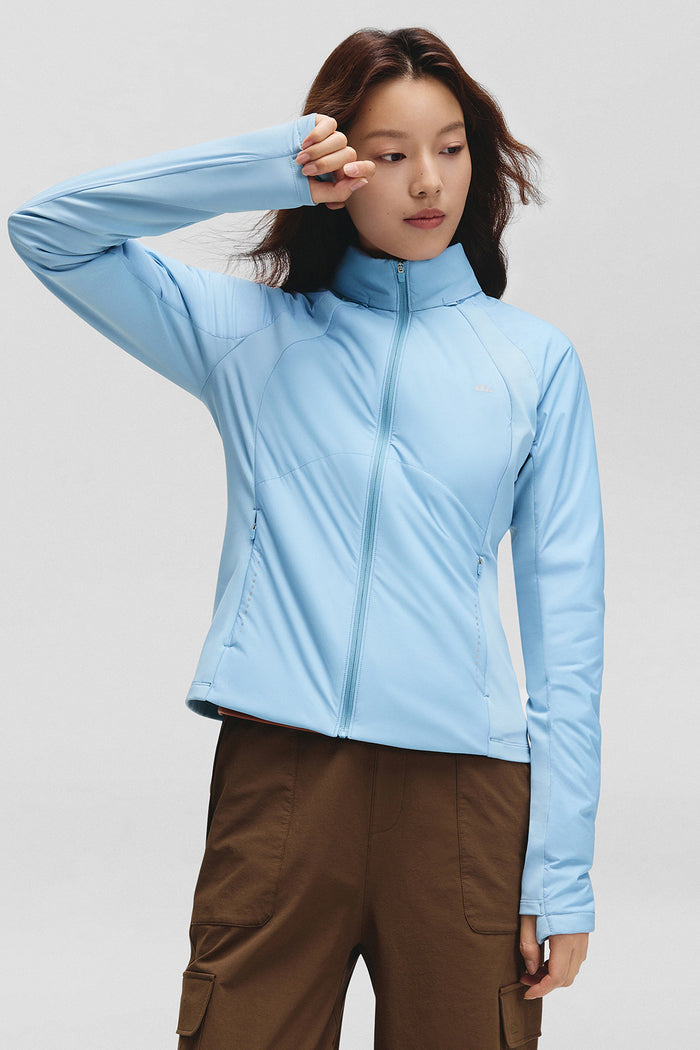 beneunder hoodmotion womens medium warmth hooded stretch fleece jacket #color_light blue