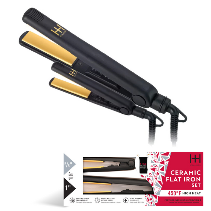Hot & Hotter Gold Ceramic Electric Flat Iron Combo, 2 Count Hair Straightener, Black