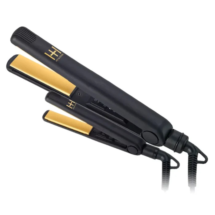 Hot & Hotter Gold Ceramic Electric Flat Iron Combo, 2 Count Hair Straightener, Black