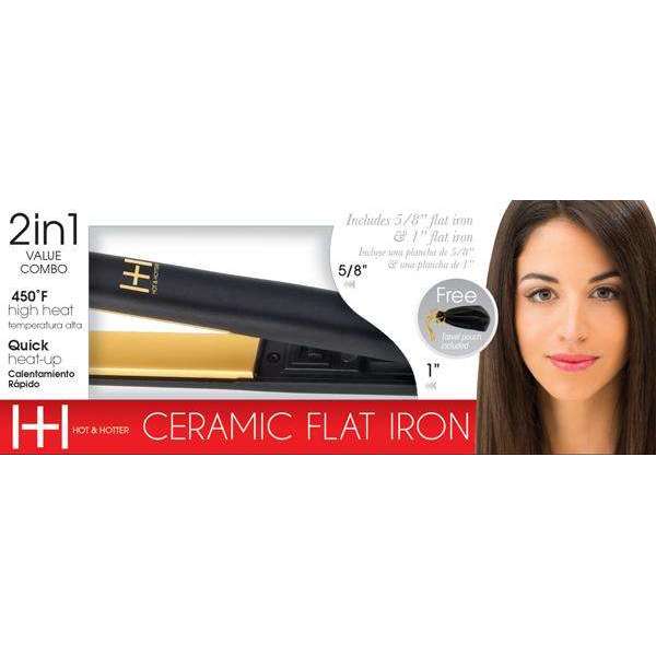 Hot & Hotter Gold Ceramic Electric Flat Iron Combo, 2 Count Hair Straightener, Black