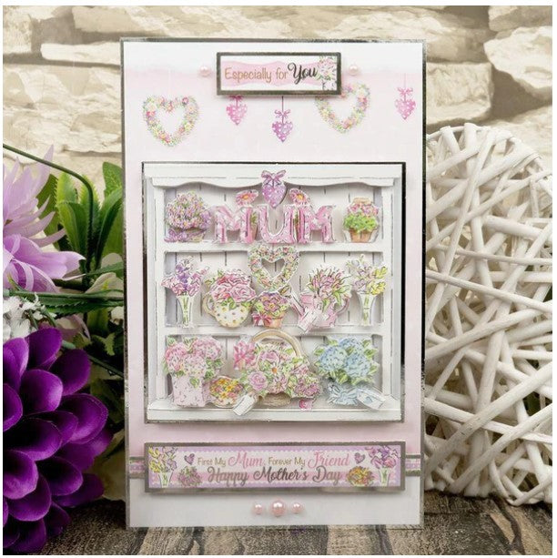 Hunkydory Crafts - Springtime WIshes - Deco-Large - Best Mum Ever!.  Spring into the new year with the deco-large collection: Springtime Wishes. The collection features bright and colourful artwork of: pretty florals, homewares, bees, butterflies, birds, kittens, puppies and the Easter bunny. Available at Embellish Away located in Bowmanville Ontario Canada. Completed example