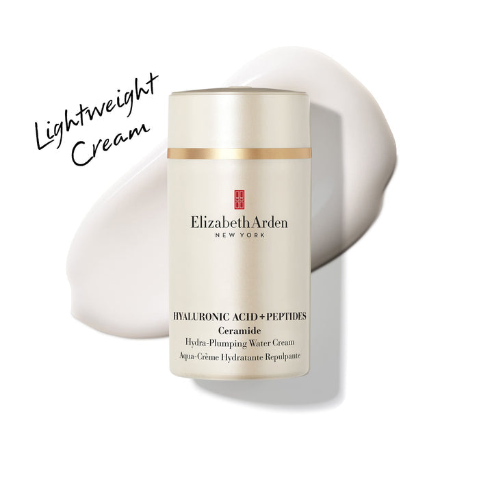 Hyaluronic Acid + Peptides Ceramide Hydra-lumping Water Cream with lightweight cream texture behind it