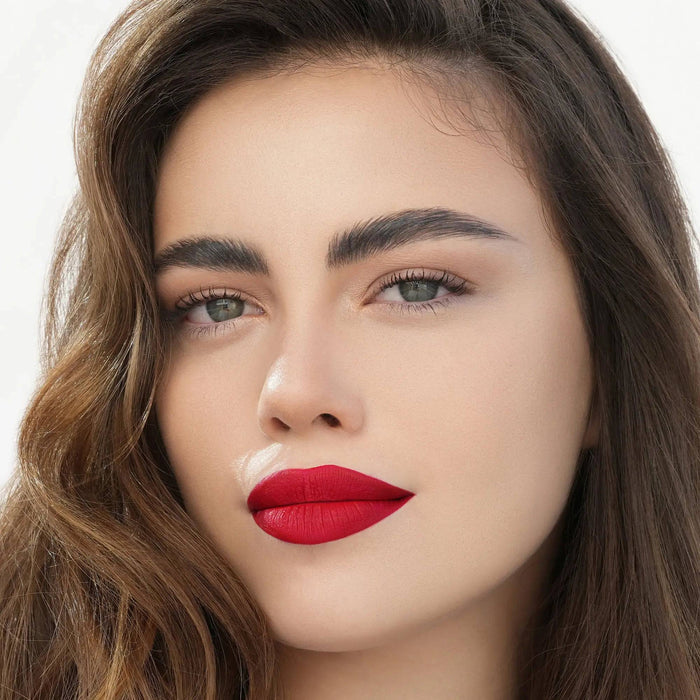 I Need a Rouge Matte Liquid Lipstick model look on a white background.