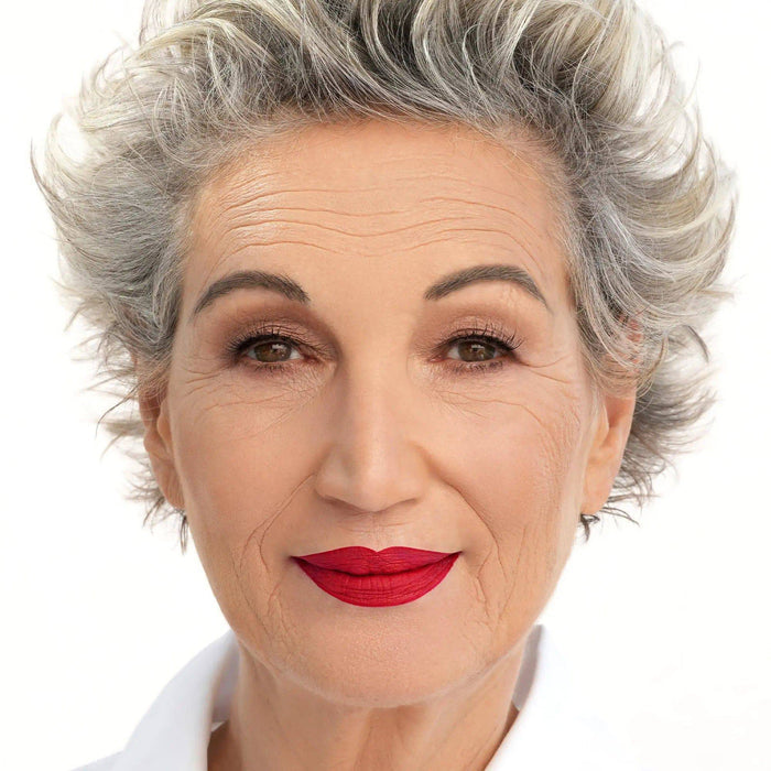 I Need a Rouge Matte Liquid Lipstick model look on a white background.