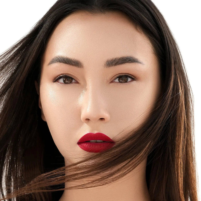 I Need a Rouge Matte Liquid Lipstick model look on a white background.