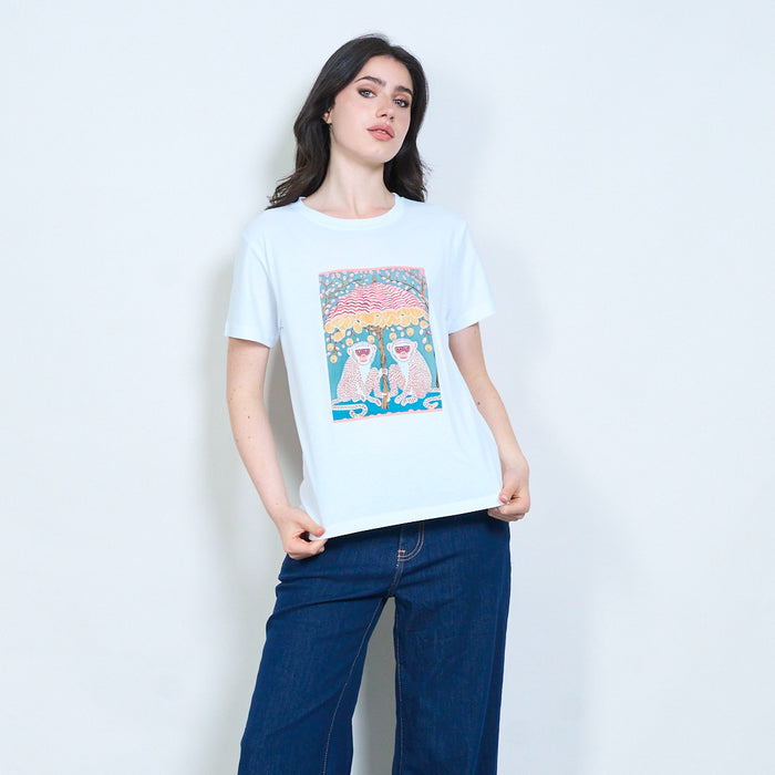Illustrated monkey print cotton touch t-shirt wholesale