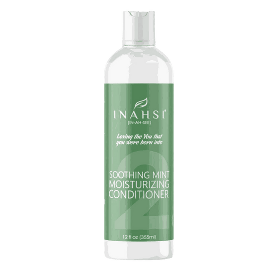 Inahsi Soothing Mint moisturizing conditioner bottle with creamy texture and peppermint oil ingredients