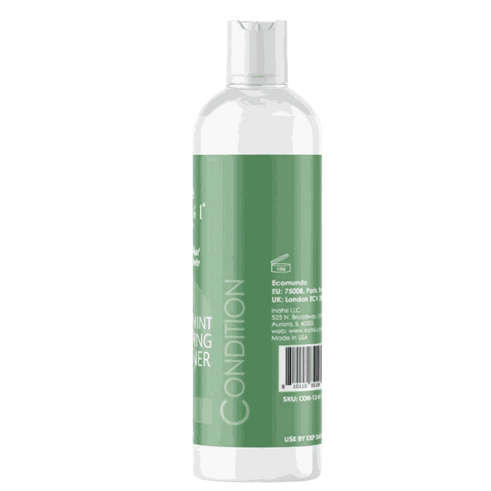 Inahsi Soothing Mint moisturizing conditioner bottle with mint leaves and natural ingredients background