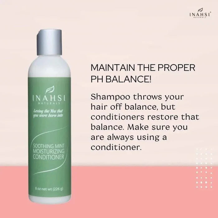 Inahsi Soothing Mint moisturizing conditioner bottle maintaining hair pH balance text