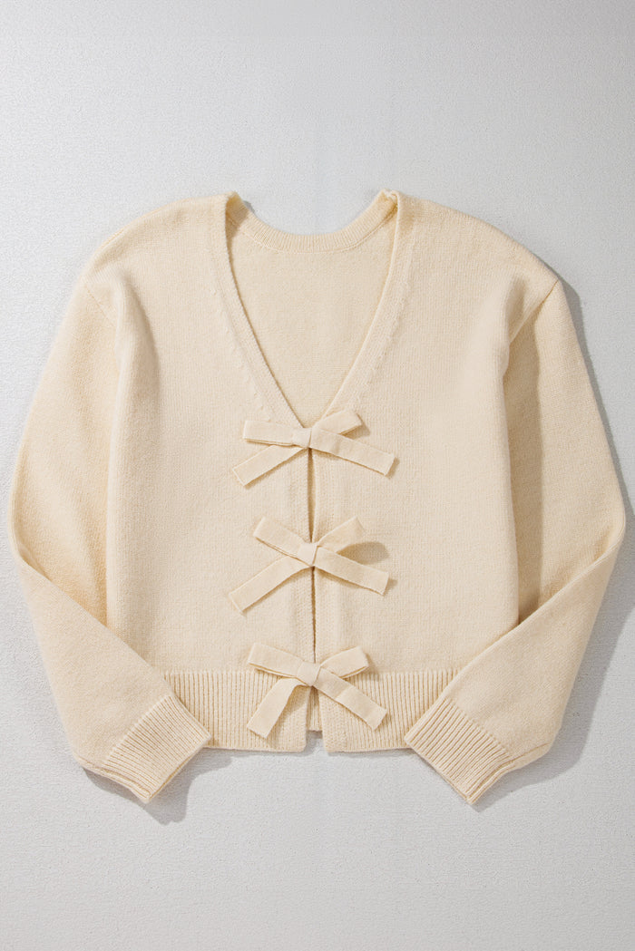Jet Stream Bowknot Front Loose V Neck Knitted Cardigan 🇨🇳