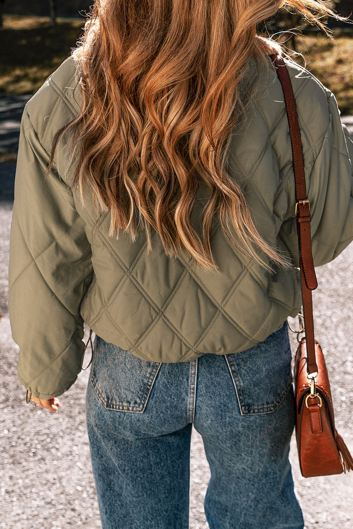 Jungle Green Teddy Collar Flap Pockets Quilted Puffer Jacket 🇺🇸