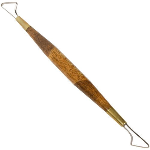 Kemper 8R4 8 inch double-ended ribbon tool, wooden handle with a triangular loop at one end and an angled loop at the other