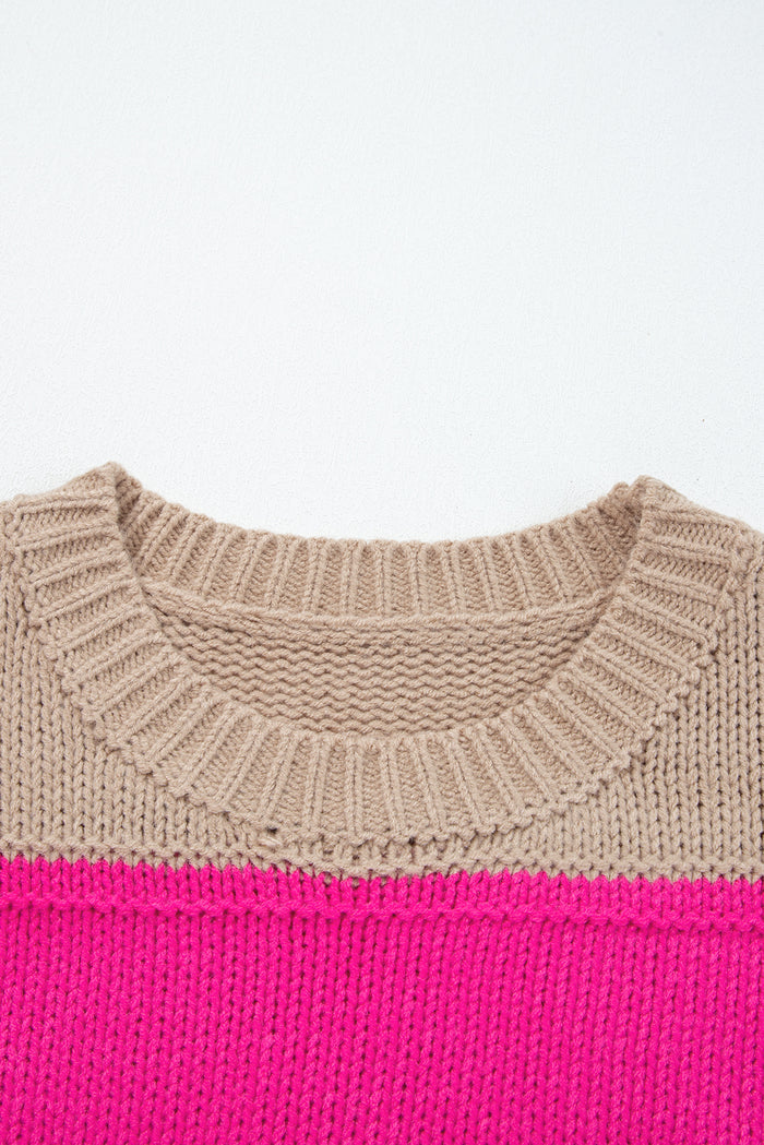 Khaki Stripe Color Block PLus Size Drop Shoulder Sweater 🇺🇸