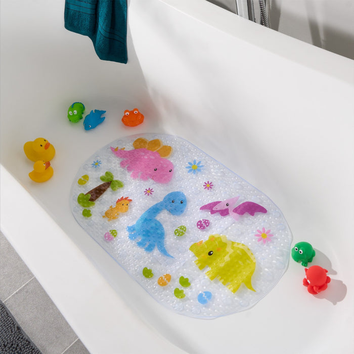 Kids Dino Print PVC Bath Mat - Clear 🇬🇧