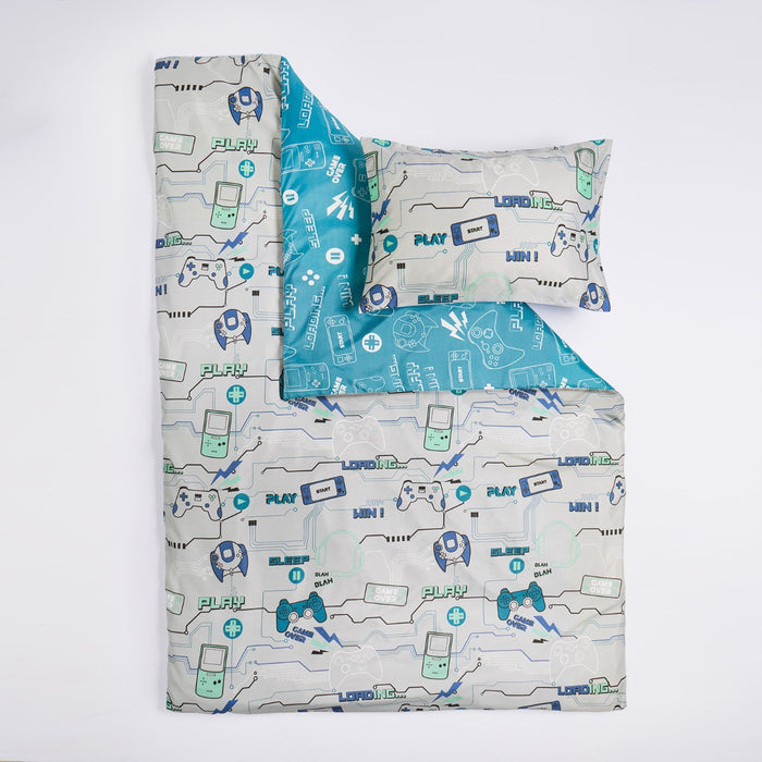 Kids Gaming Console Print Reversible Duvet Cover Set - Grey/Blue 🇬🇧