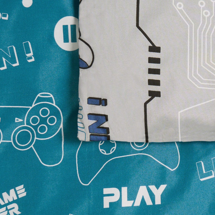 Kids Gaming Console Print Reversible Duvet Cover Set - Grey/Blue 🇬🇧