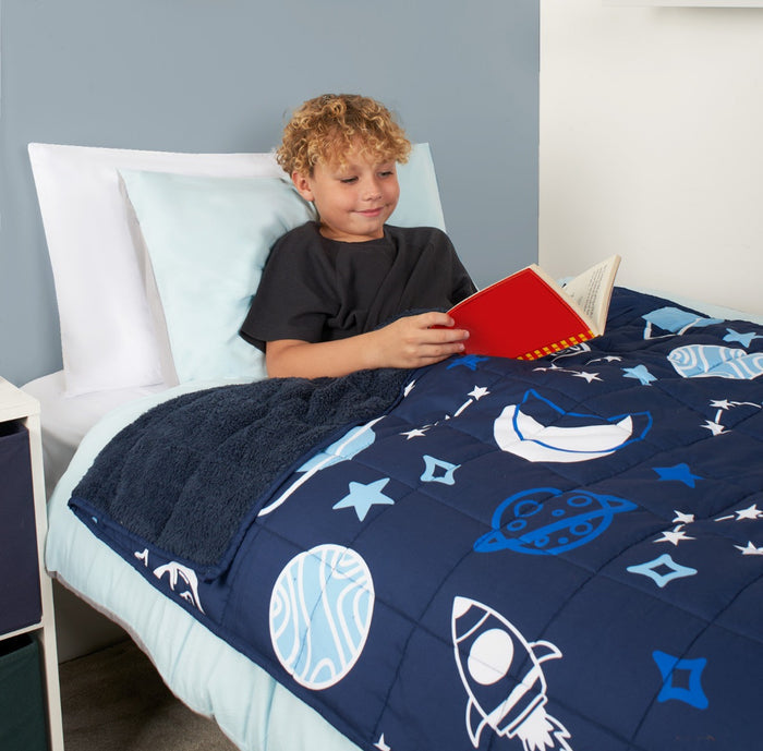 Kids Teddy Fleece Space Weighted Blanket, Navy - 3kg 🇬🇧