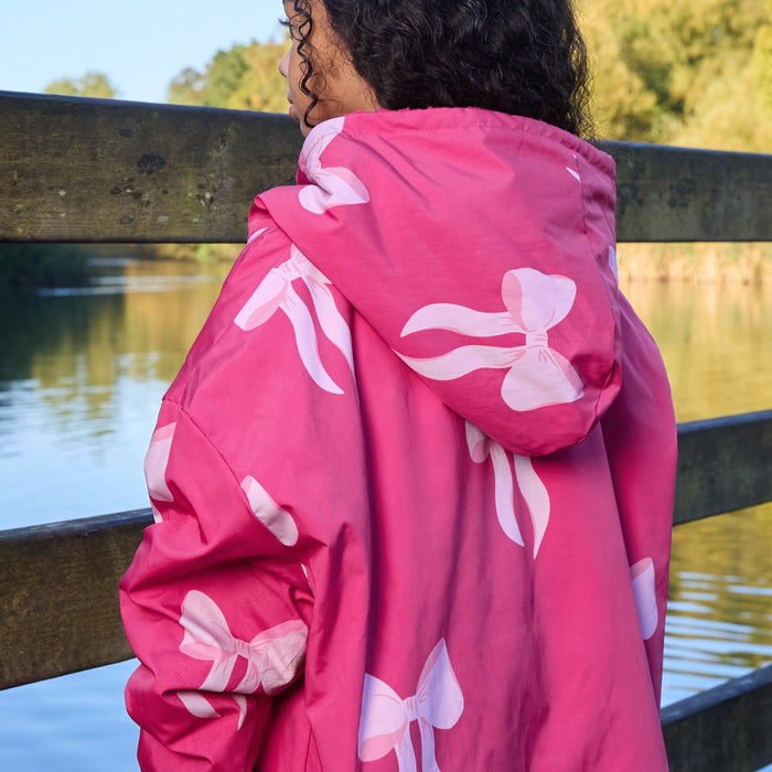 Kids Water Resistant Bow Print Sherpa Drying Robe - Pink 🇬🇧