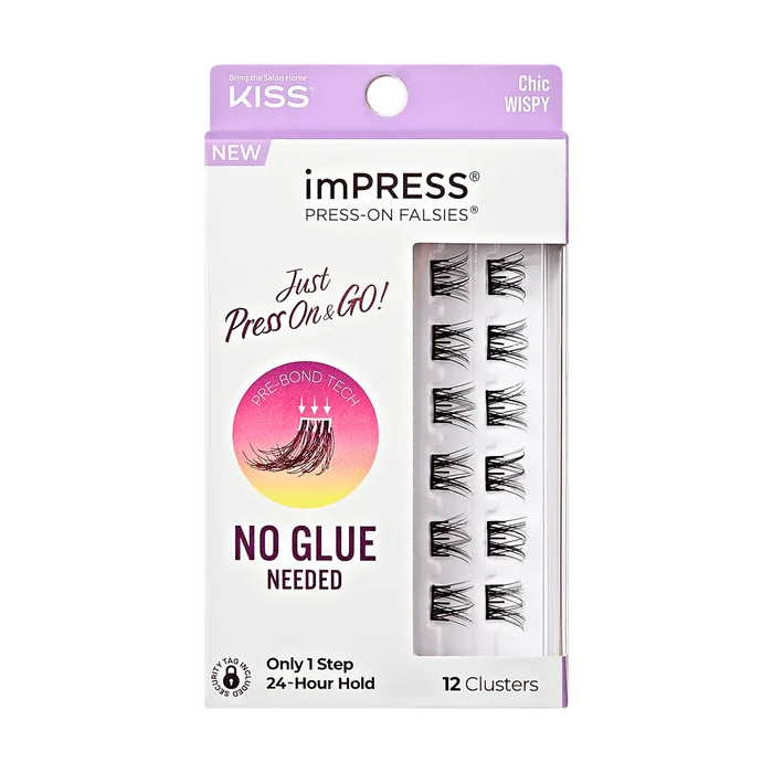 KISS impress press on falsies no glue needed only 1 step 24 hour hold رموش صناعية طرفية خطوة واحدة بدون صمغ