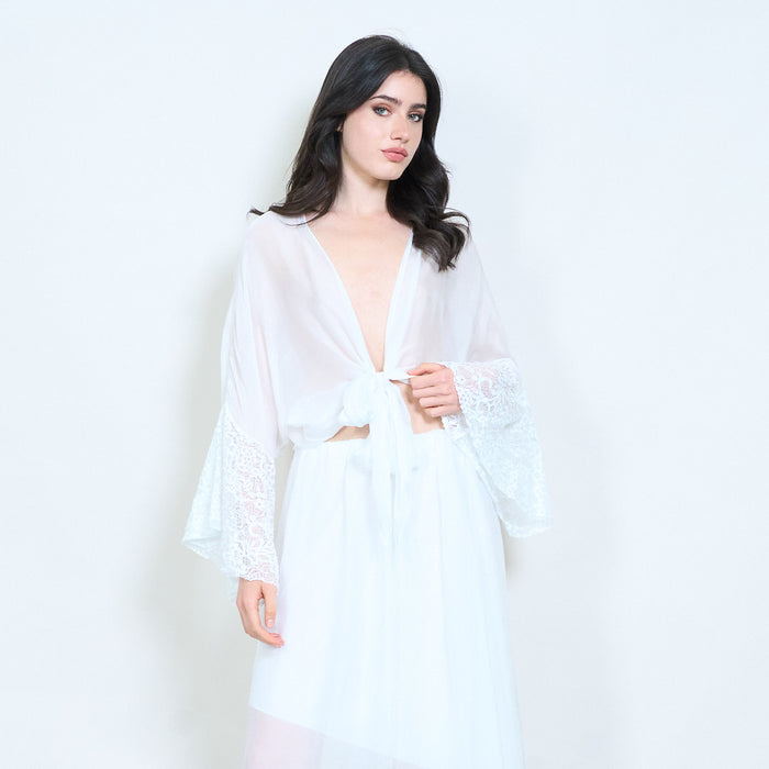 Lace cuff tie-front blouse wholesale