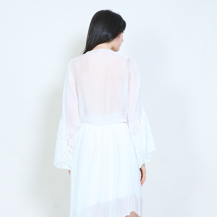 Lace cuff tie-front blouse wholesale