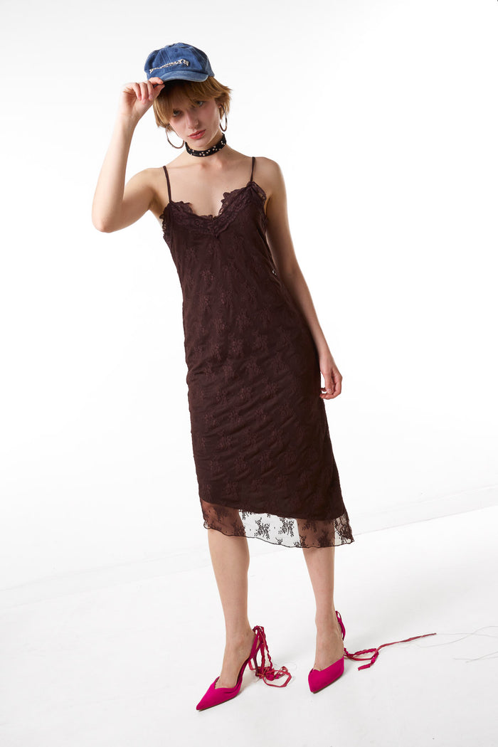 Lace embroidered slip midi dress wholesale