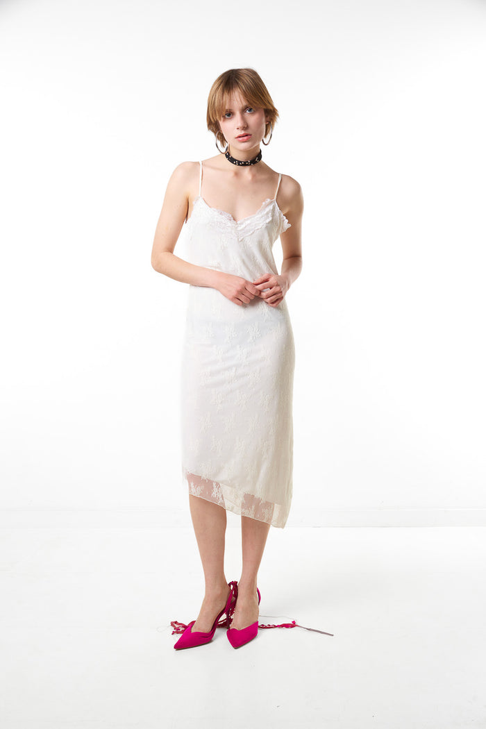 Lace embroidered slip midi dress wholesale