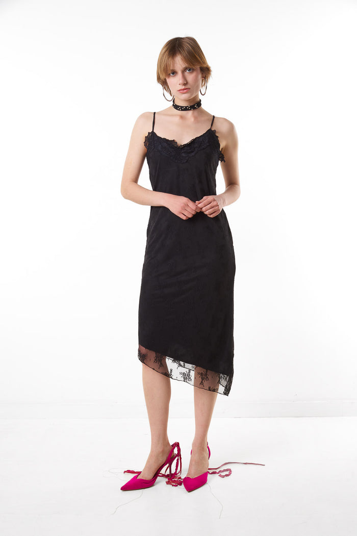 Lace embroidered slip midi dress wholesale