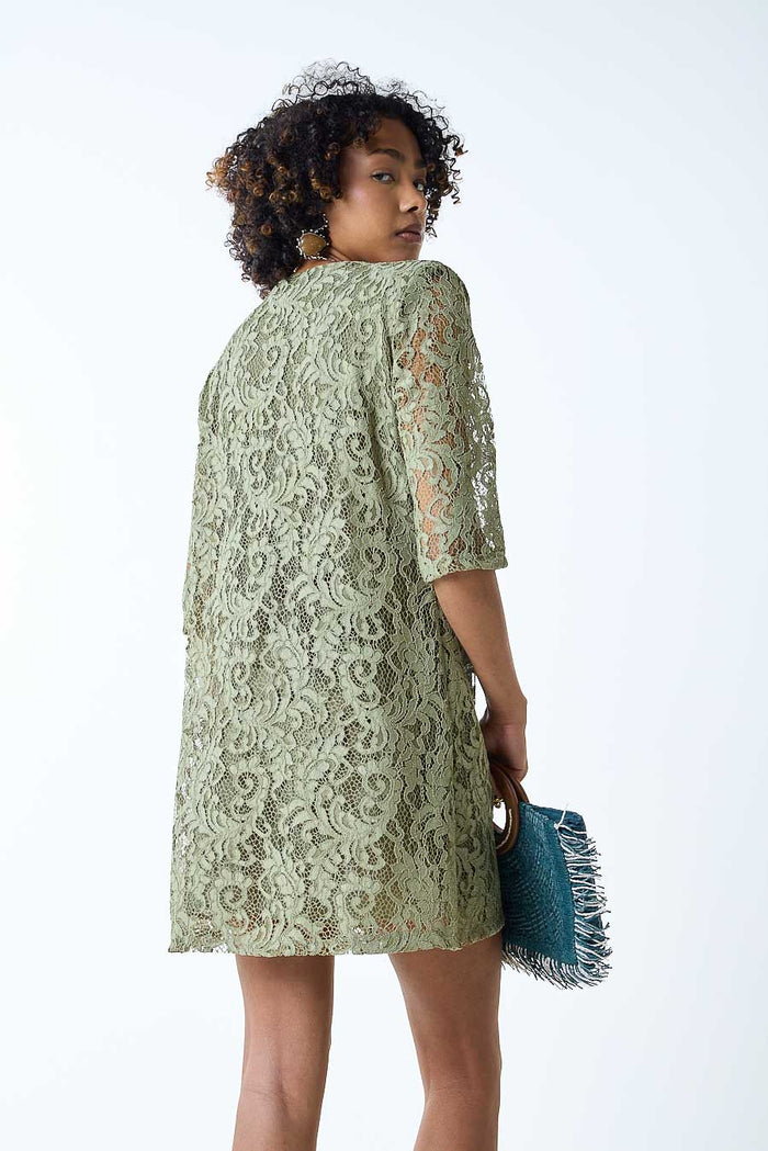 Lace overlay straight cut half sleeve mini dress wholesale