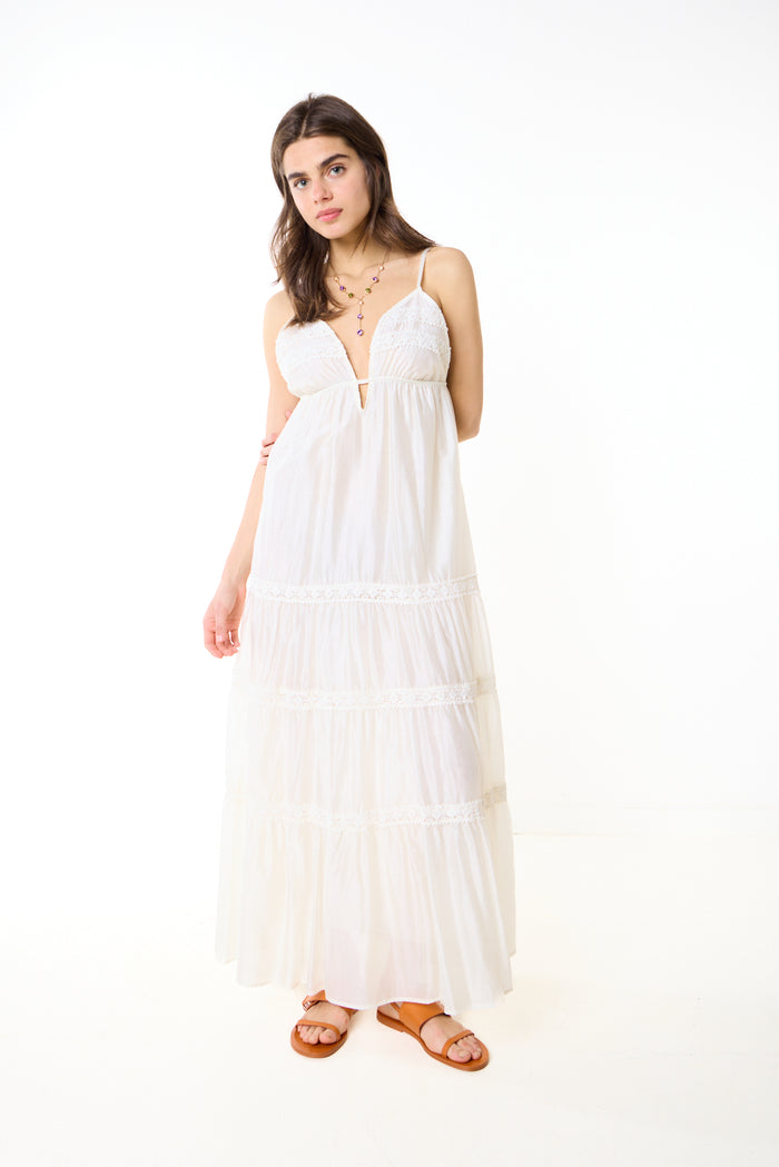 Lace panel tiered flowy maxi dress wholesale
