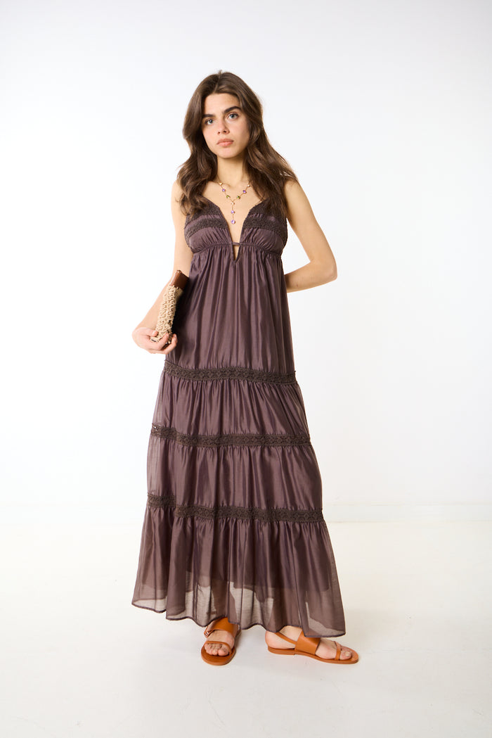 Lace panel tiered flowy maxi dress wholesale