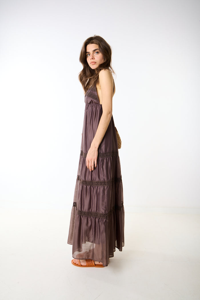 Lace panel tiered flowy maxi dress wholesale