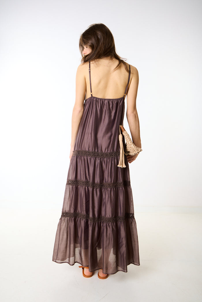 Lace panel tiered flowy maxi dress wholesale