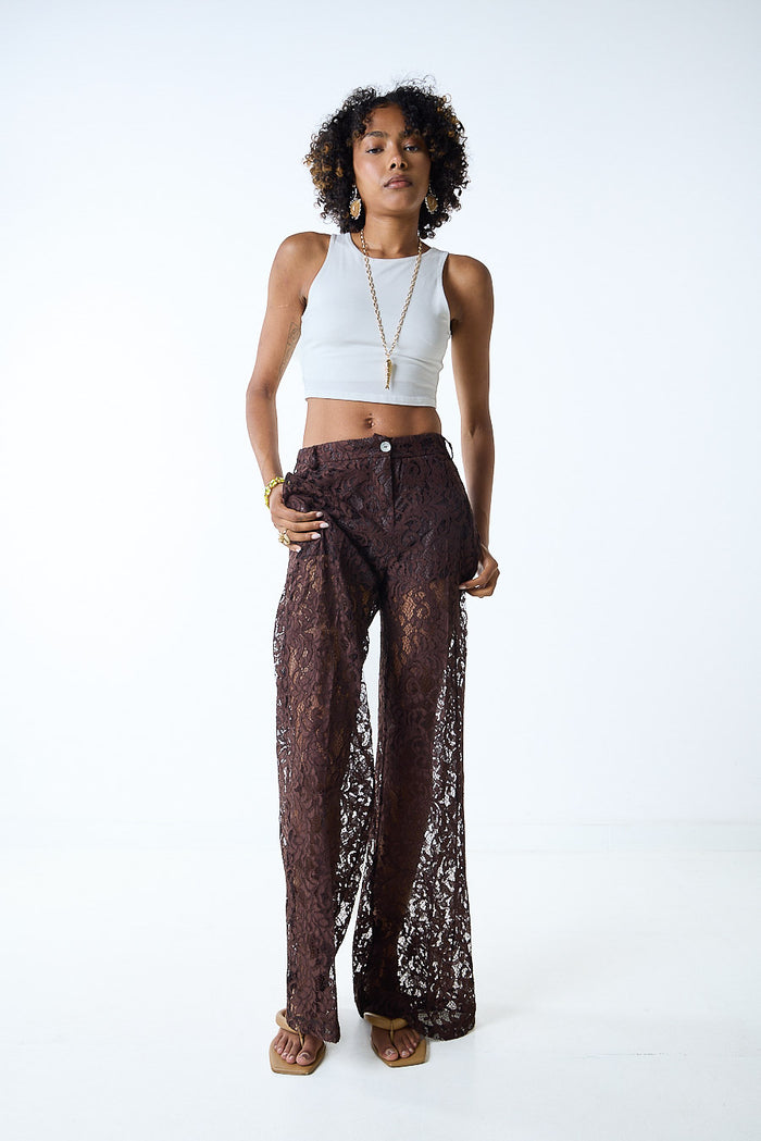 Lace wide leg high waist trousers wholesale