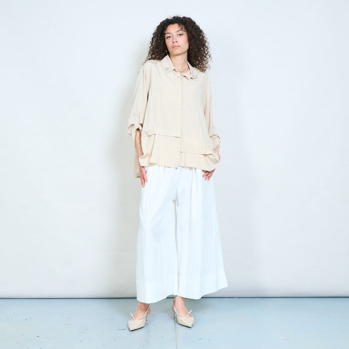 Layered button-up blouse with embellished collar detail wholesale