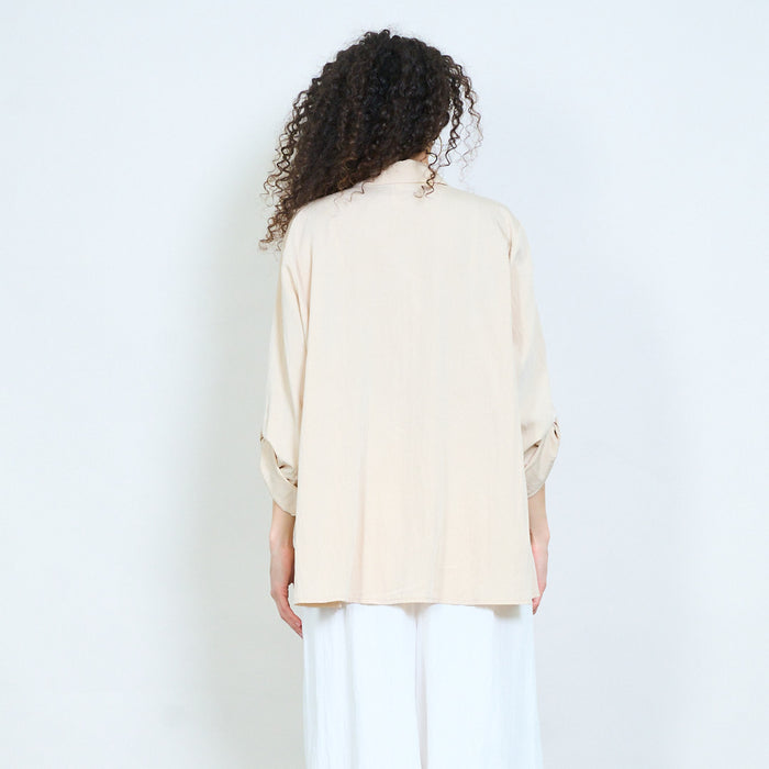 Layered button-up blouse with embellished collar detail wholesale